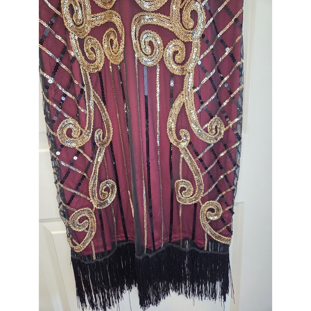Vijiv Vintahe Dress Size XXL Gold Sequins Detail NWT Fringe Flapper Side Zipper - Picture 3 of 4